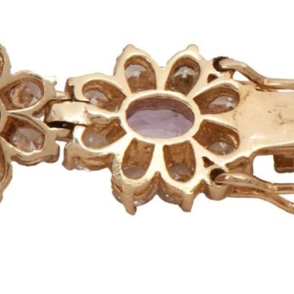 925 Stamped tennis bracelet. Purple and clear stones. 7” - Picture 4 of 15